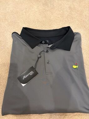 New Men's Masters Tech gray and black polo UPF 30
